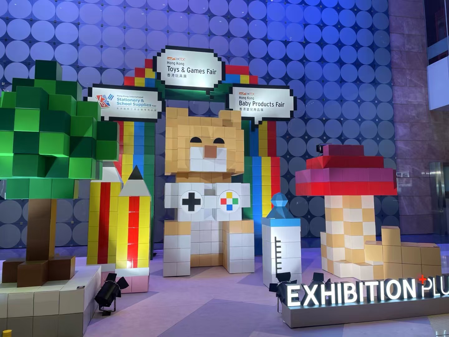 Colourful block-built display at the Hong Kong Toys & Games Fair
