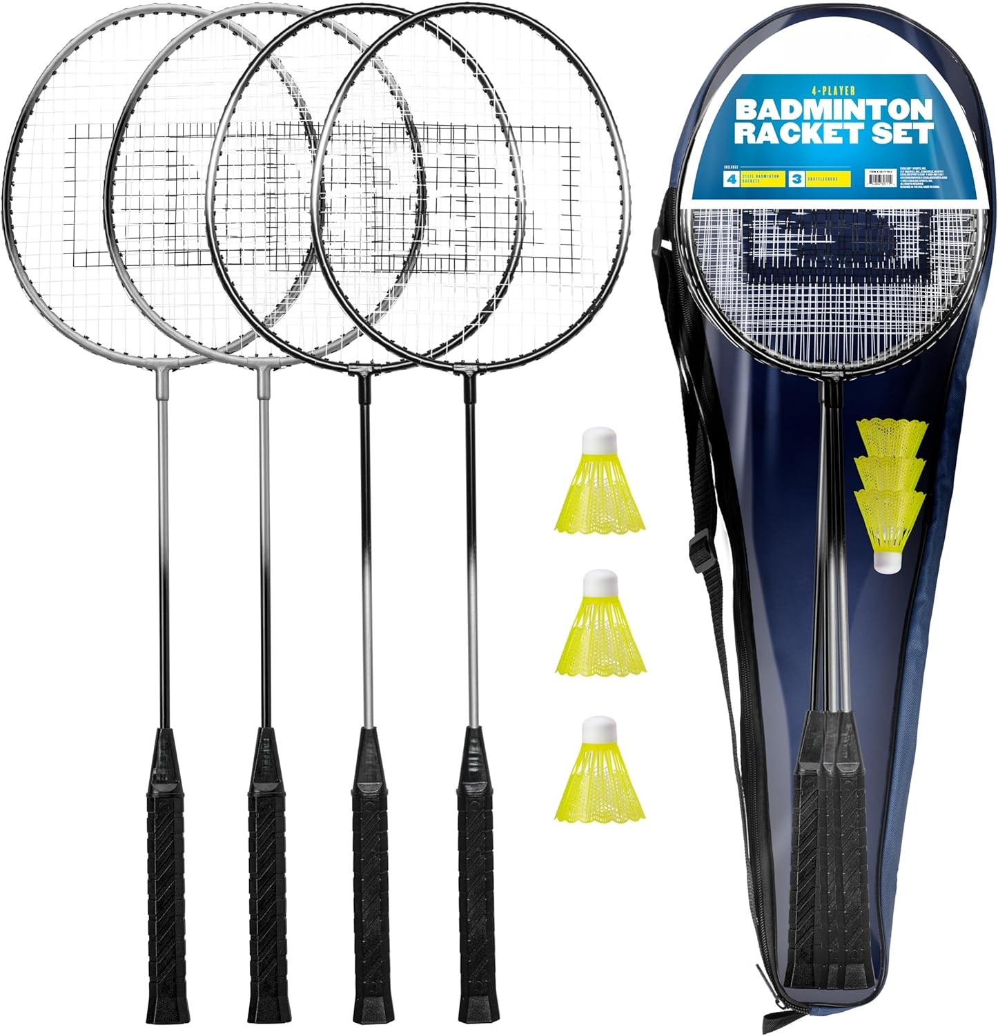 Badminton Set With 4 Steel Rackets And 3 Birdies
